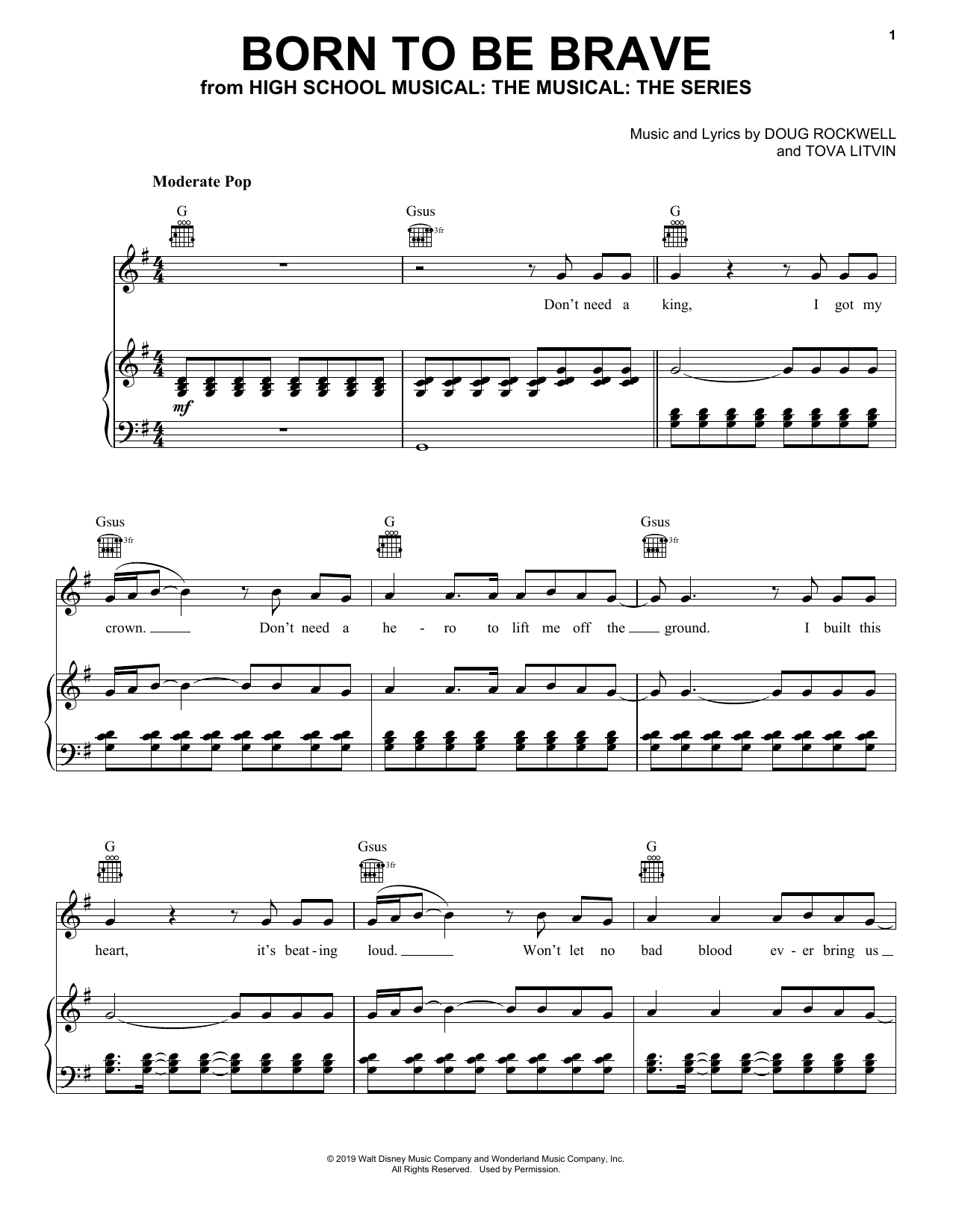 Learn to play Cast of High School Musical: The Musical: The Series Born To Be Brave (from High School Musical: The Musical: The Series) sheet music for Piano, Vocal & Guitar Chords (Right-Hand Melody) in minutes. Price: 6.9900$ Cast of High School Musical: The Musical: The Series Born To Be Brave (from High School Musical: The Musical: The Series) sheet music notes and chords arranged for Piano, Vocal & Guitar Chords (Right-Hand Melody)