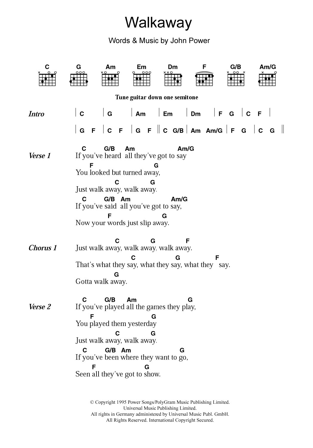 Cast Walkaway sheet music notes and chords. Download Printable PDF.