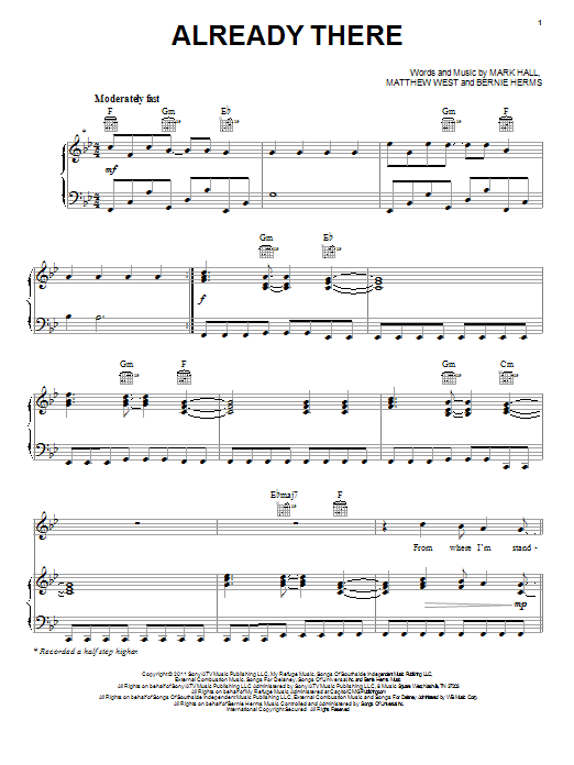 Learn to play Casting Crowns Already There sheet music for Piano, Vocal & Guitar Chords (Right-Hand Melody) in minutes. Price: 7.8900$ Casting Crowns Already There sheet music notes and chords arranged for Piano, Vocal & Guitar Chords (Right-Hand Melody)
