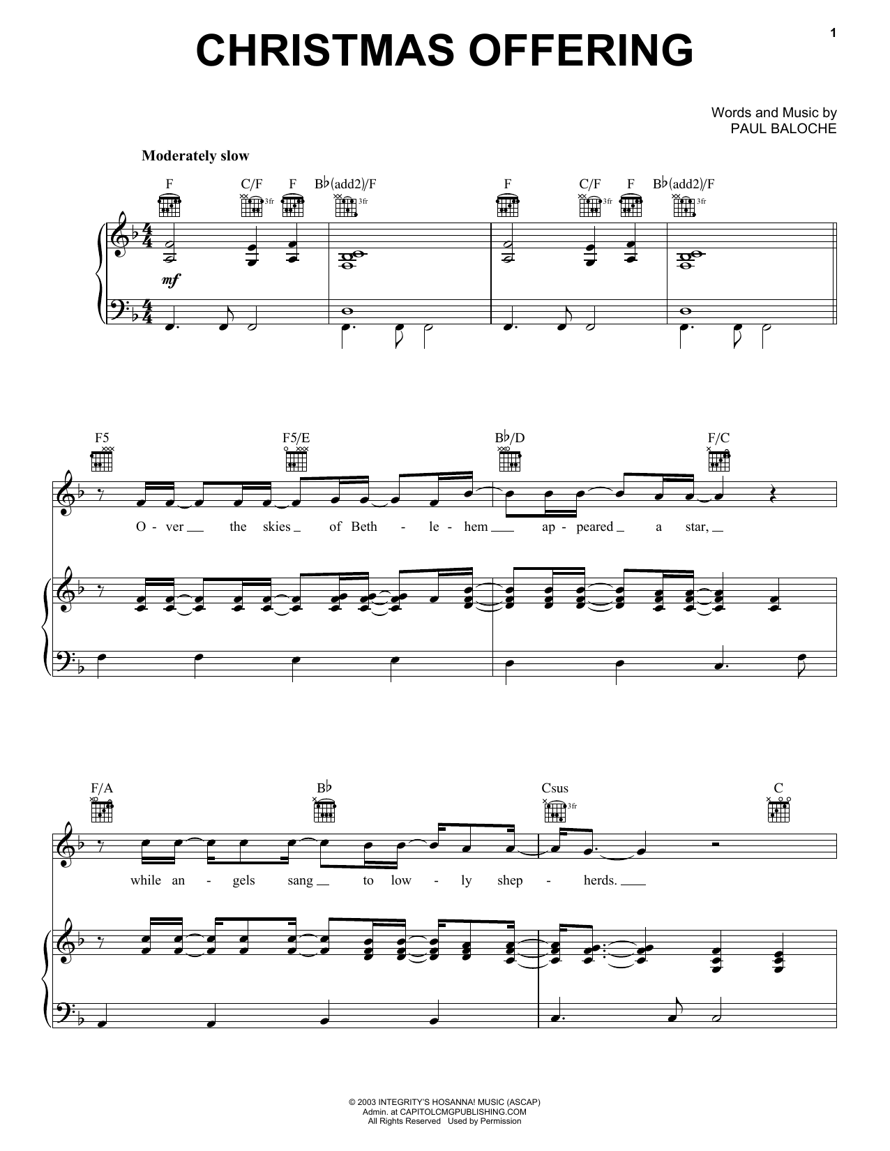 Paul Baloche Christmas Offering sheet music notes and chords. Download Printable PDF.