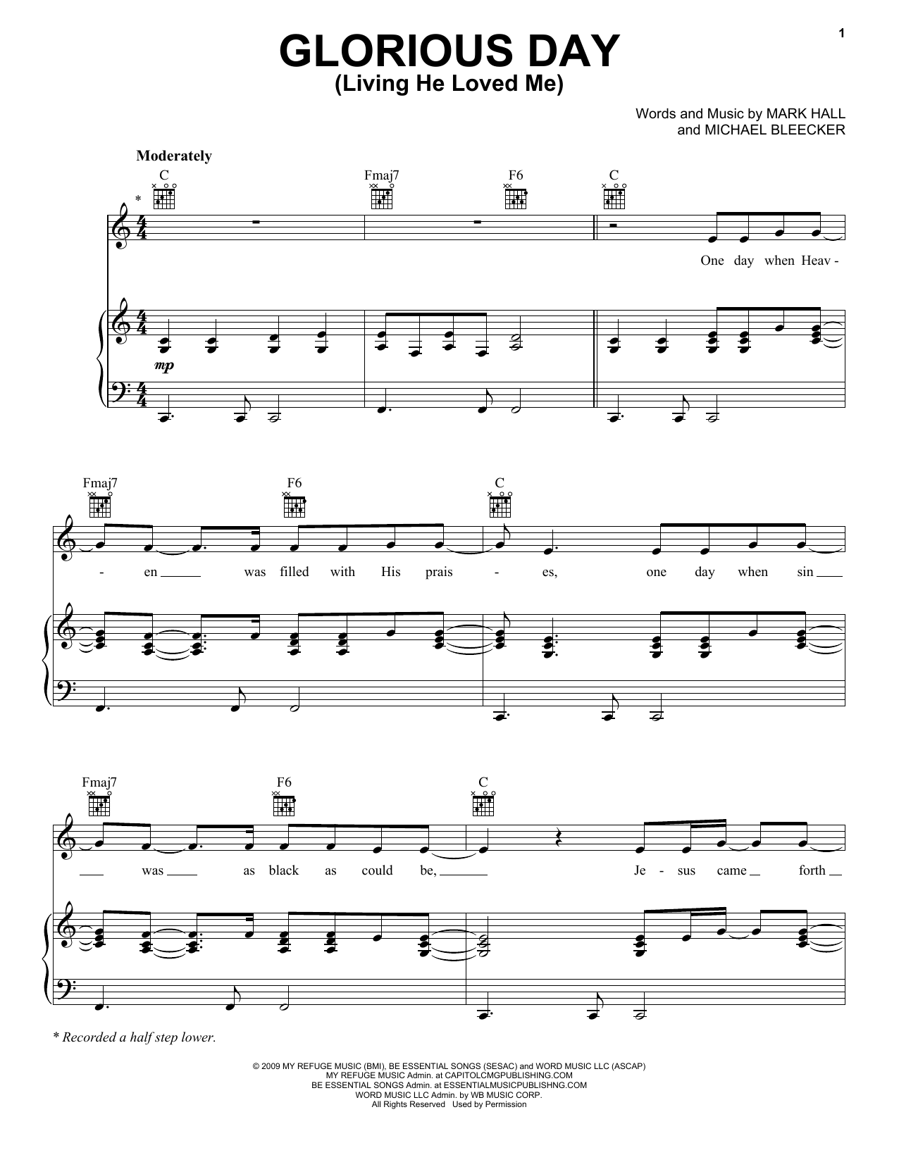 Casting Crowns Glorious Day (Living He Loved Me) sheet music notes and chords. Download Printable PDF.