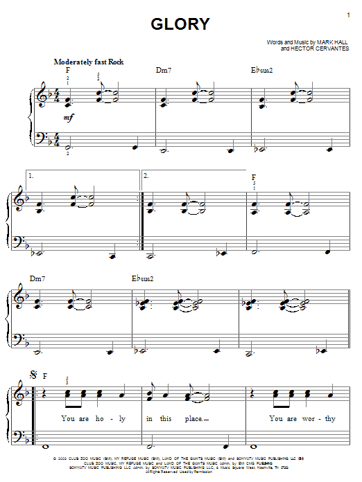 Learn to play Casting Crowns Glory sheet music for Easy Piano in minutes. Price: 6.9900$ Casting Crowns Glory sheet music notes and chords arranged for Easy Piano