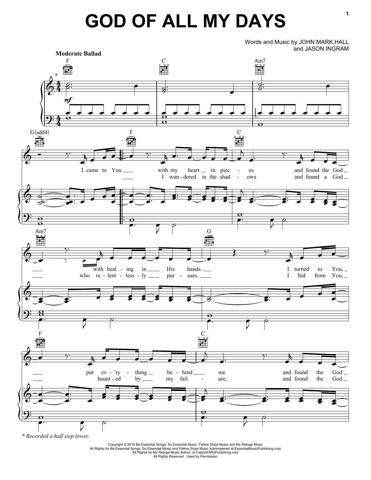 Casting Crowns God Of All My Days sheet music notes and chords. Download Printable PDF.