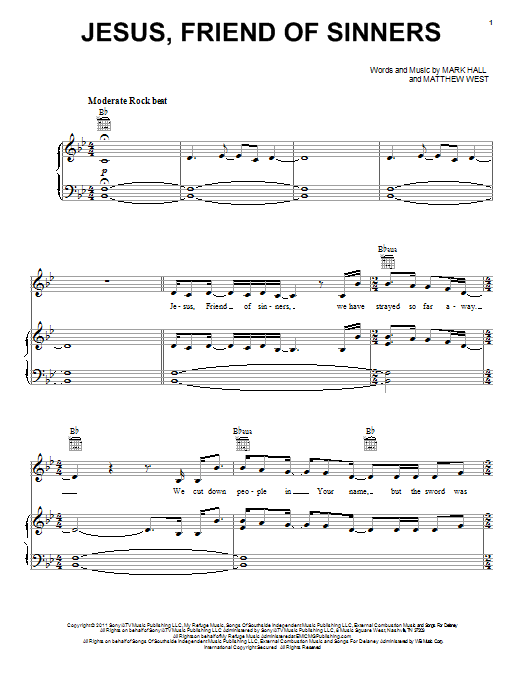 Casting Crowns Jesus, Friend Of Sinners sheet music notes and chords. Download Printable PDF.