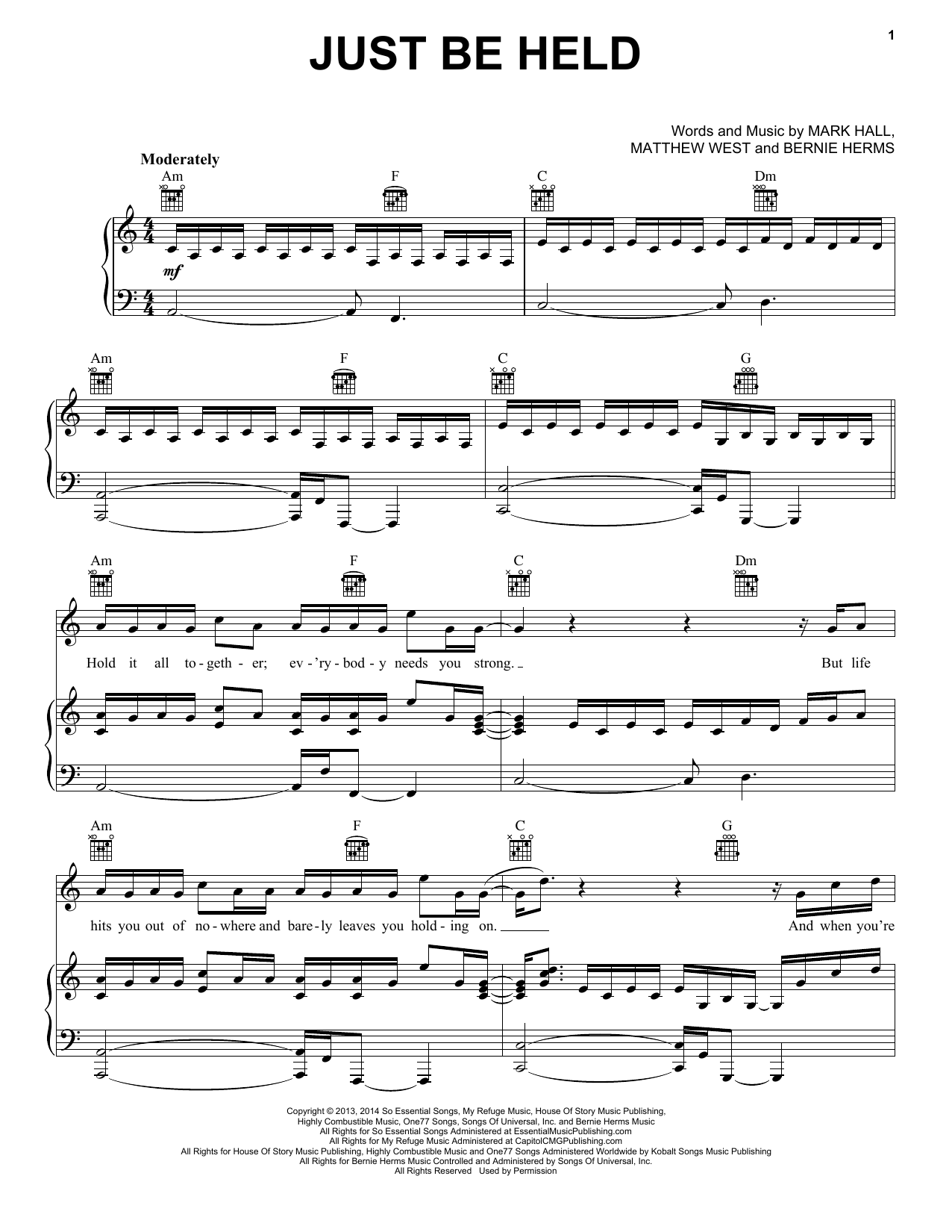 Casting Crowns Just Be Held sheet music notes and chords. Download Printable PDF.