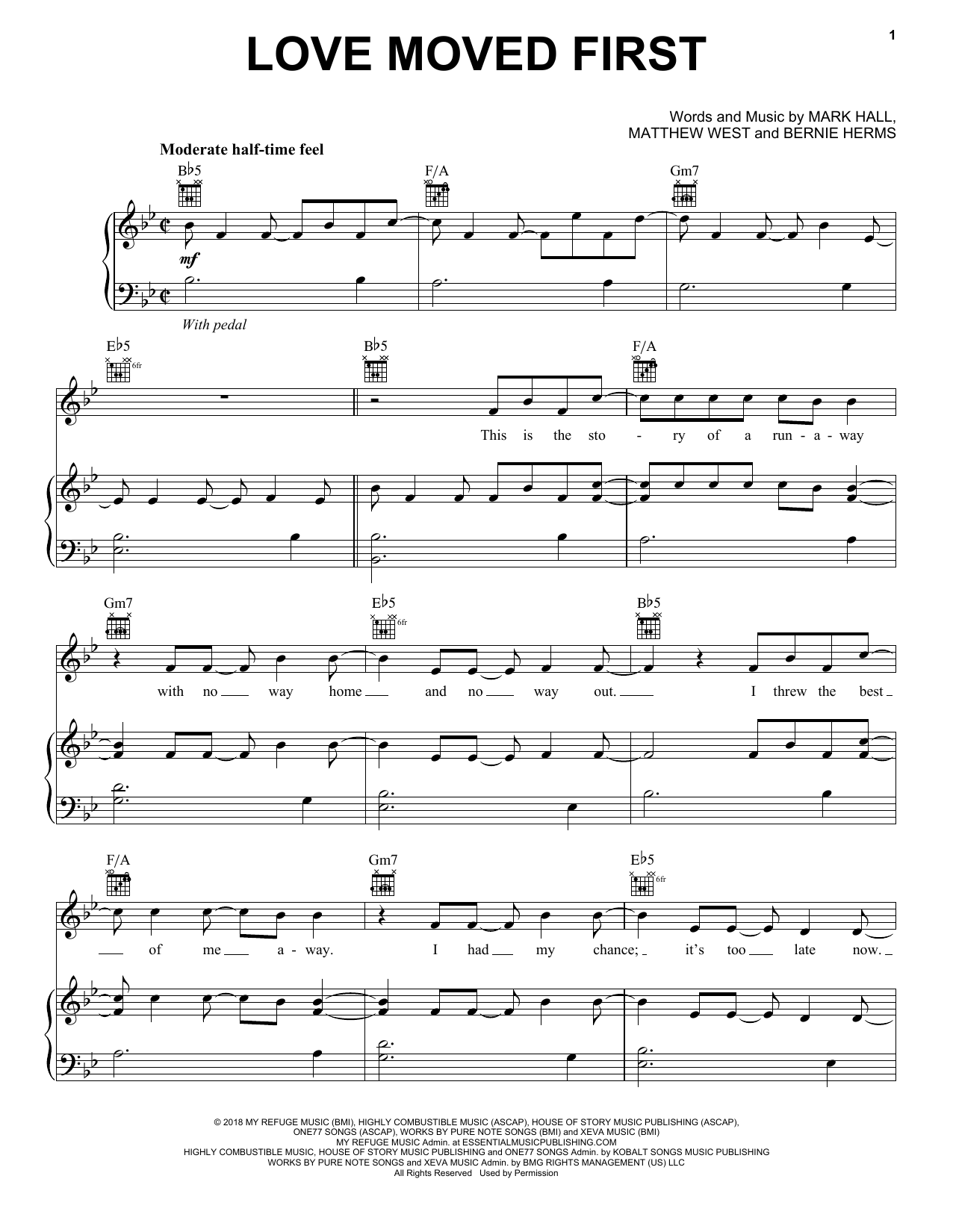 Casting Crowns Love Moved First sheet music notes and chords. Download Printable PDF.