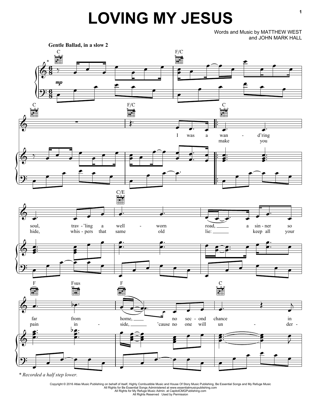 Casting Crowns Loving My Jesus sheet music notes and chords. Download Printable PDF.