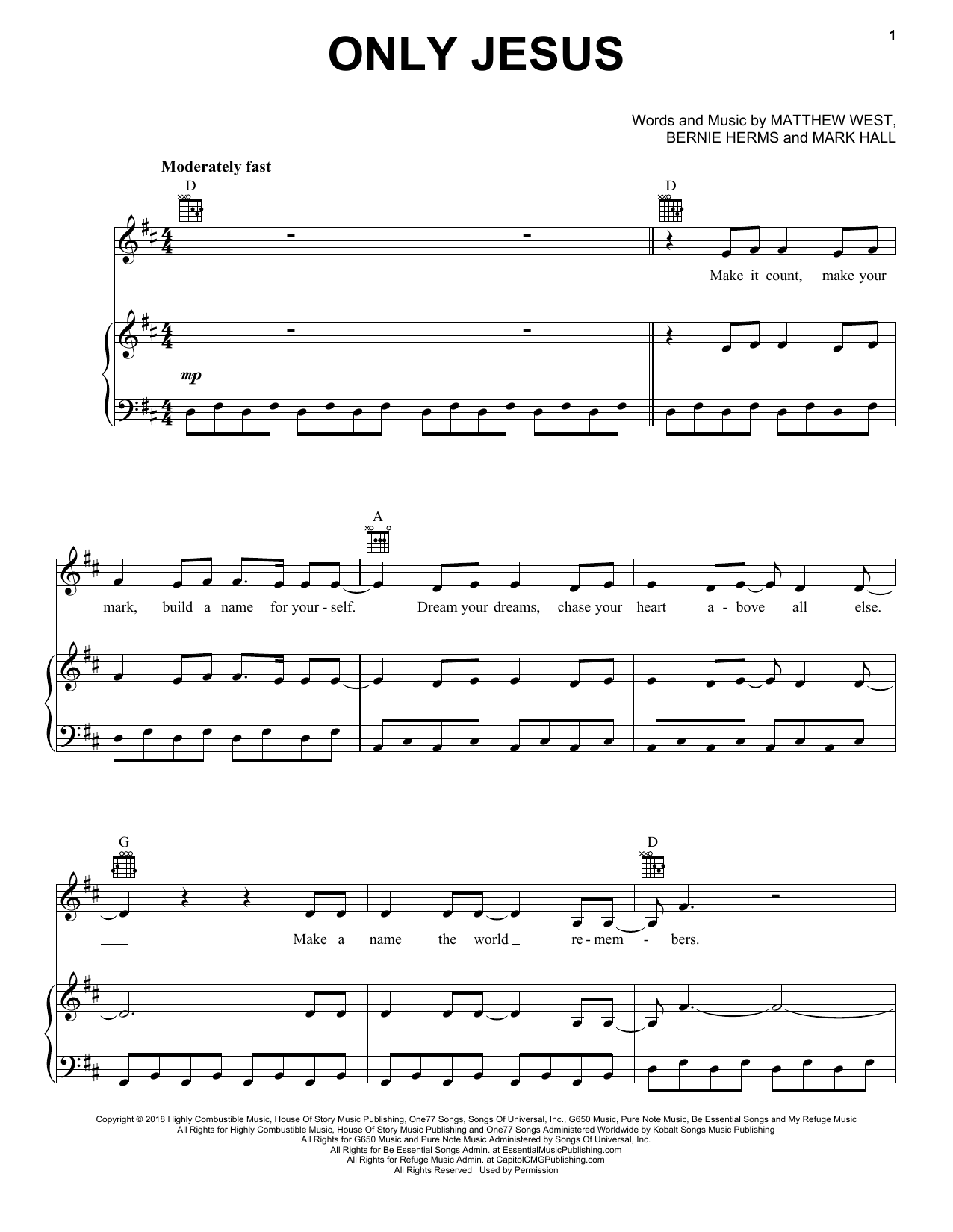 Casting Crowns Only Jesus sheet music notes and chords. Download Printable PDF.