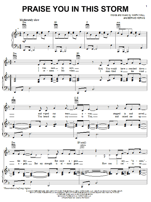 Casting Crowns Praise You In This Storm sheet music notes and chords. Download Printable PDF.