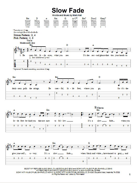 Casting Crowns Slow Fade sheet music notes and chords. Download Printable PDF.