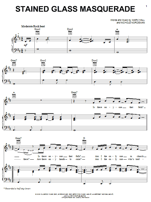 Learn to play Casting Crowns Stained Glass Masquerade sheet music for Piano, Vocal & Guitar Chords (Right-Hand Melody) in minutes. Price: 7.8900$ Casting Crowns Stained Glass Masquerade sheet music notes and chords arranged for Piano, Vocal & Guitar Chords (Right-Hand Melody)