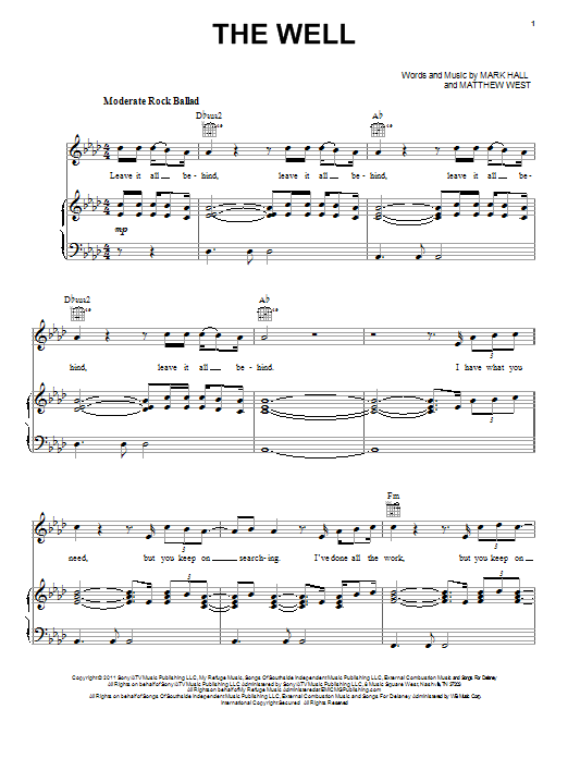 Learn to play Casting Crowns The Well sheet music for Piano, Vocal & Guitar Chords (Right-Hand Melody) in minutes. Price: 7.8900$ Casting Crowns The Well sheet music notes and chords arranged for Piano, Vocal & Guitar Chords (Right-Hand Melody)