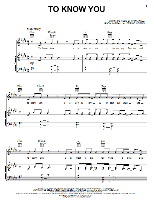 Casting Crowns To Know You sheet music notes and chords arranged for Piano, Vocal & Guitar Chords (Right-Hand Melody)