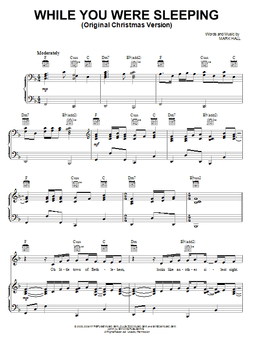 Casting Crowns While You Were Sleeping (Original Christmas Version) sheet music notes and chords arranged for Piano, Vocal & Guitar Chords (Right-Hand Melody)