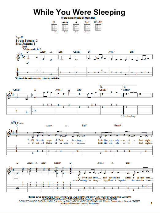 Casting Crowns While You Were Sleeping sheet music notes and chords. Download Printable PDF.