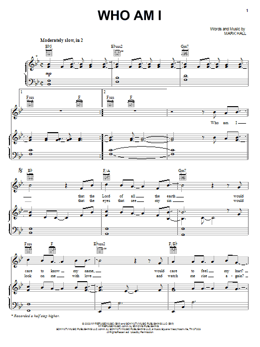 Casting Crowns Who Am I sheet music notes and chords. Download Printable PDF.