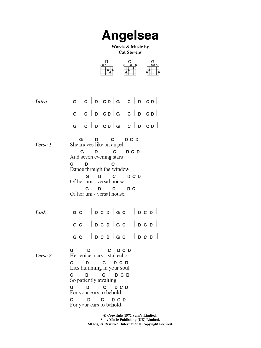 Cat Stevens Angelsea sheet music notes and chords. Download Printable PDF.