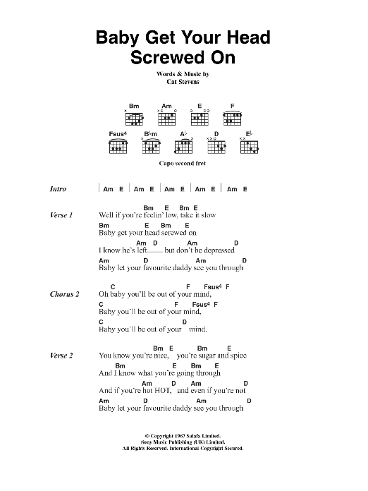 Cat Stevens Baby Get Your Head Screwed On sheet music notes and chords. Download Printable PDF.