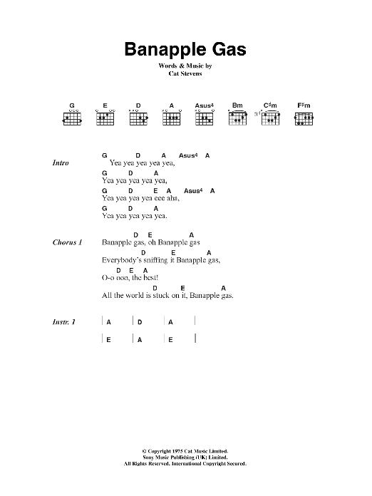 Cat Stevens Banapple Gas sheet music notes and chords. Download Printable PDF.