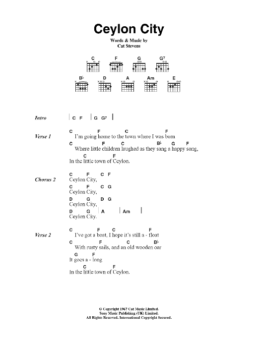 Cat Stevens Ceylon City sheet music notes and chords. Download Printable PDF.