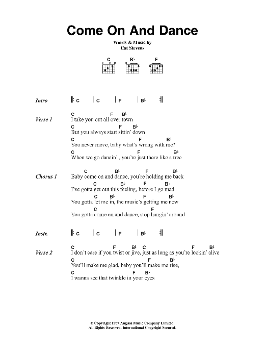 Cat Stevens Come On And Dance sheet music notes and chords. Download Printable PDF.