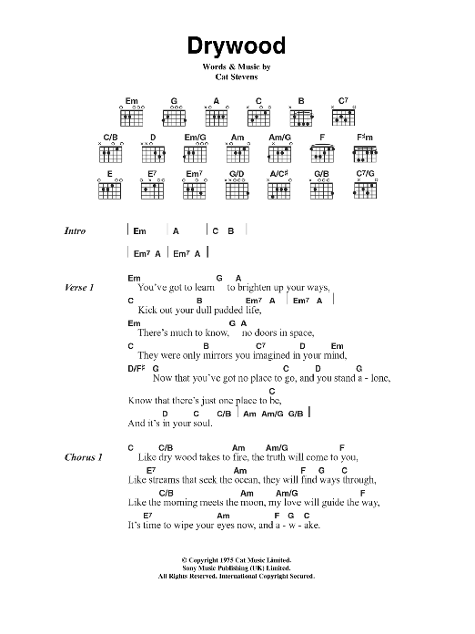 Cat Stevens Drywood sheet music notes and chords. Download Printable PDF.