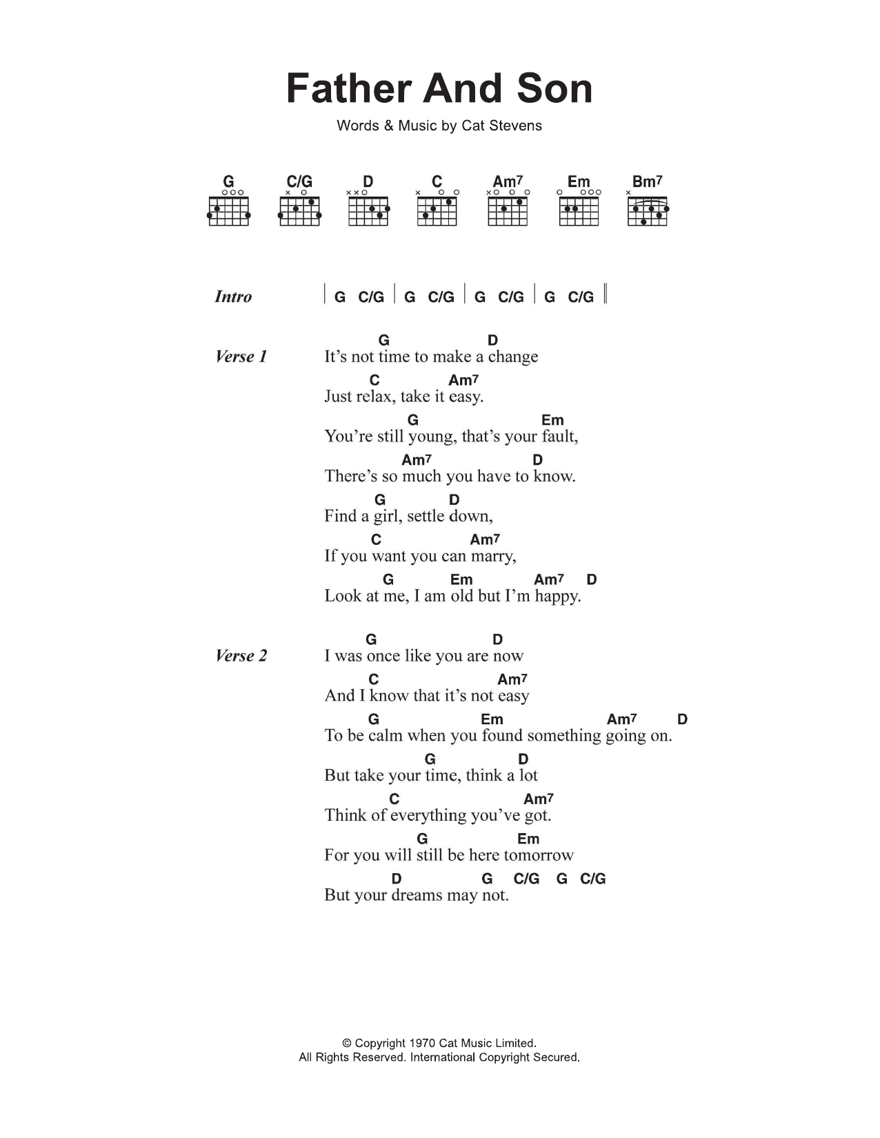 Cat Stevens Father And Son sheet music notes and chords. Download Printable PDF.