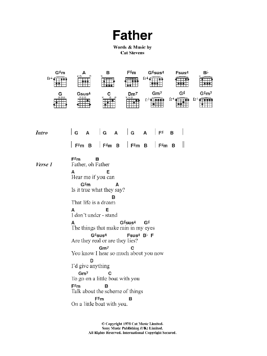 Cat Stevens Father sheet music notes and chords. Download Printable PDF.