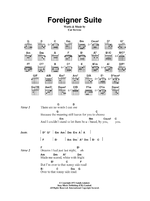 Cat Stevens Foreigner Suite sheet music notes and chords. Download Printable PDF.