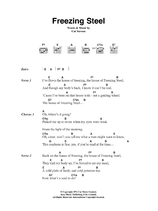 Cat Stevens Freezing Steel sheet music notes and chords. Download Printable PDF.