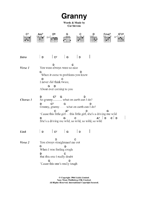 Cat Stevens Granny sheet music notes and chords. Download Printable PDF.