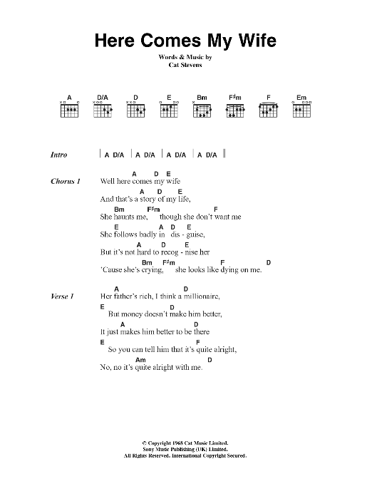 Cat Stevens Here Comes My Wife sheet music notes and chords. Download Printable PDF.