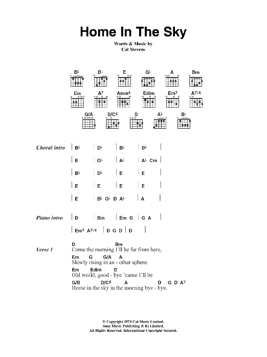 Cat Stevens Home In The Sky sheet music notes and chords. Download Printable PDF.