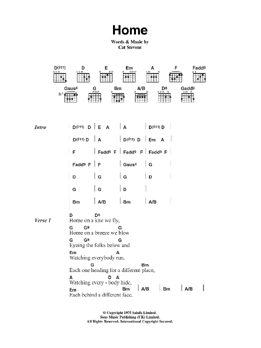 Cat Stevens Home sheet music notes and chords. Download Printable PDF.