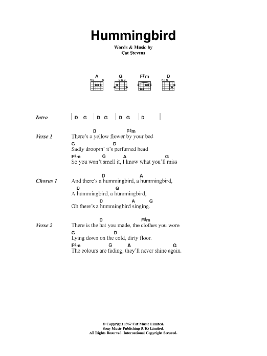 Cat Stevens Hummingbird sheet music notes and chords. Download Printable PDF.