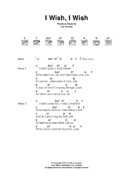 Cat Stevens I Wish, I Wish sheet music notes and chords. Download Printable PDF.