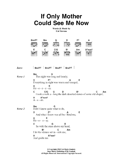 Cat Stevens If Only Mother Could See Me Now sheet music notes and chords. Download Printable PDF.