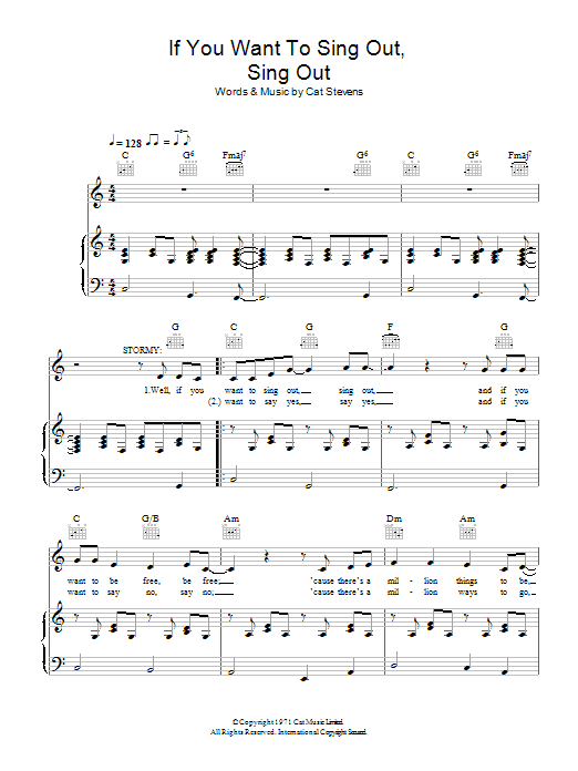 Cat Stevens If You Want To Sing Out, Sing Out sheet music notes and chords. Download Printable PDF.