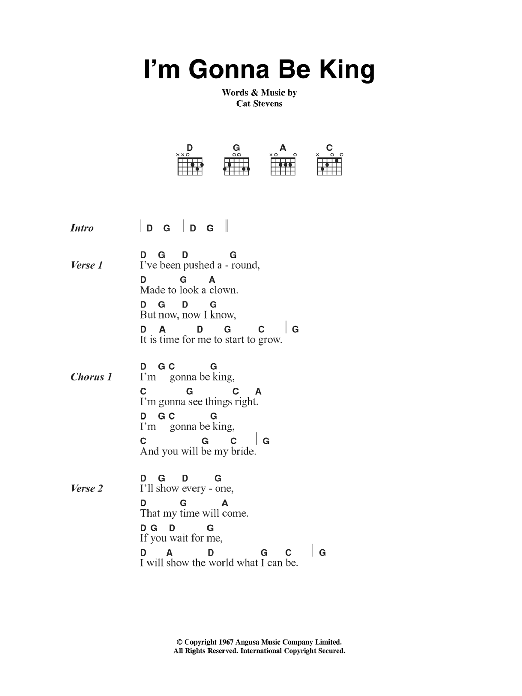 Cat Stevens I'm Gonna Be King sheet music notes and chords. Download Printable PDF.