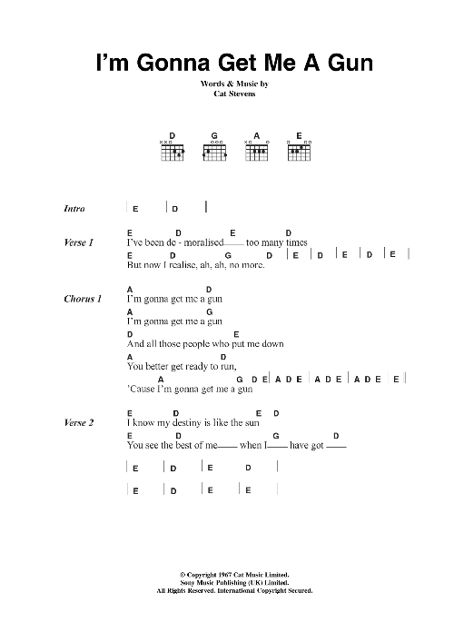 Cat Stevens I'm Gonna Get Me A Gun sheet music notes and chords. Download Printable PDF.