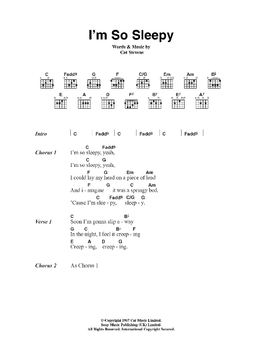 Cat Stevens I'm So Sleepy sheet music notes and chords. Download Printable PDF.