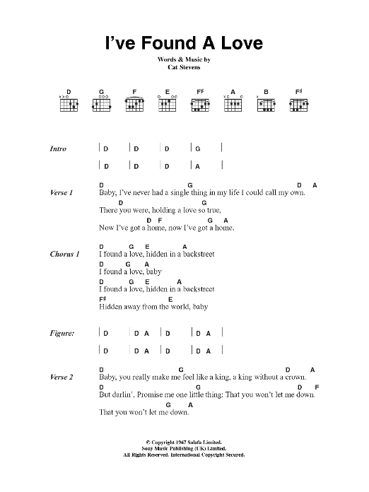 Cat Stevens I've Found A Love sheet music notes and chords. Download Printable PDF.