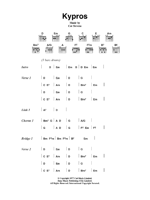 Cat Stevens Kypros sheet music notes and chords. Download Printable PDF.