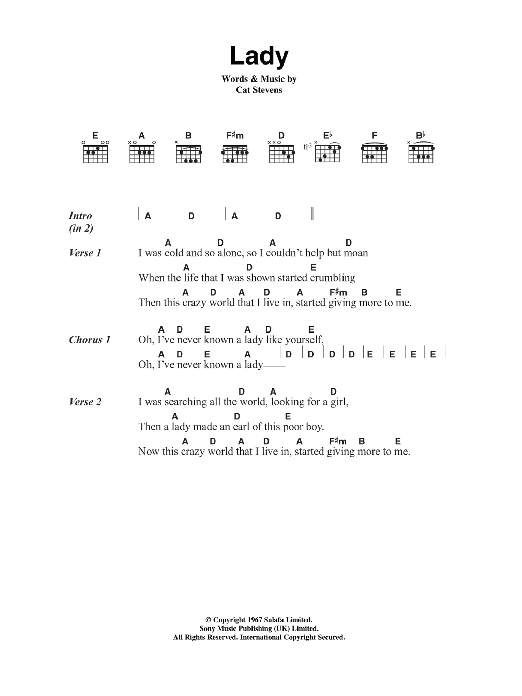 Cat Stevens Lady sheet music notes and chords. Download Printable PDF.