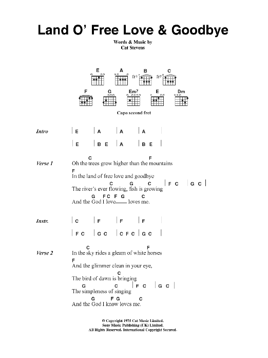 Cat Stevens Land O' Free Love & Goodbye sheet music notes and chords. Download Printable PDF.