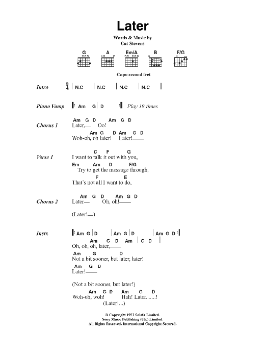 Cat Stevens Later sheet music notes and chords. Download Printable PDF.