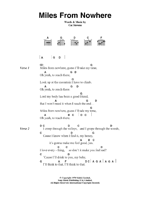 Cat Stevens Miles From Nowhere sheet music notes and chords. Download Printable PDF.