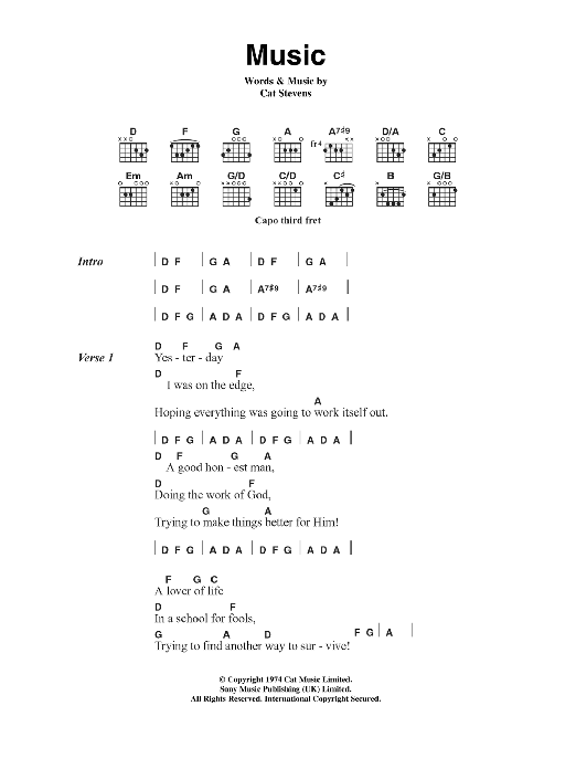 Cat Stevens Music sheet music notes and chords arranged for Guitar Chords/Lyrics