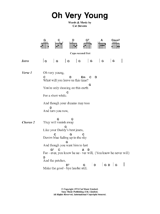 Cat Stevens Oh Very Young sheet music notes and chords. Download Printable PDF.