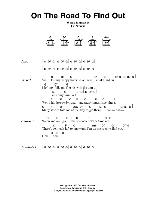 Cat Stevens On The Road To Find Out sheet music notes and chords. Download Printable PDF.